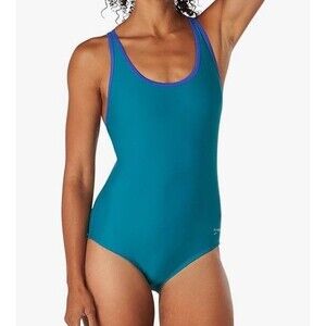 Speedo Women's Size 4 Swimsuit One Piece Teal Green Blue High Cut Deep Lake